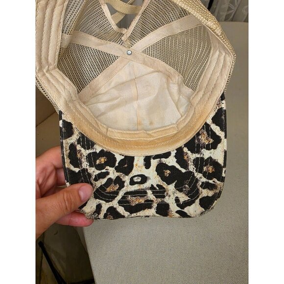 Leopard Print God Bless The USA Distressed Trucker Hat With Mesh Back - Picture 9 of 11